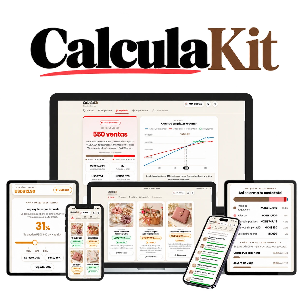CalculaKit en laptop, tablets y celulares